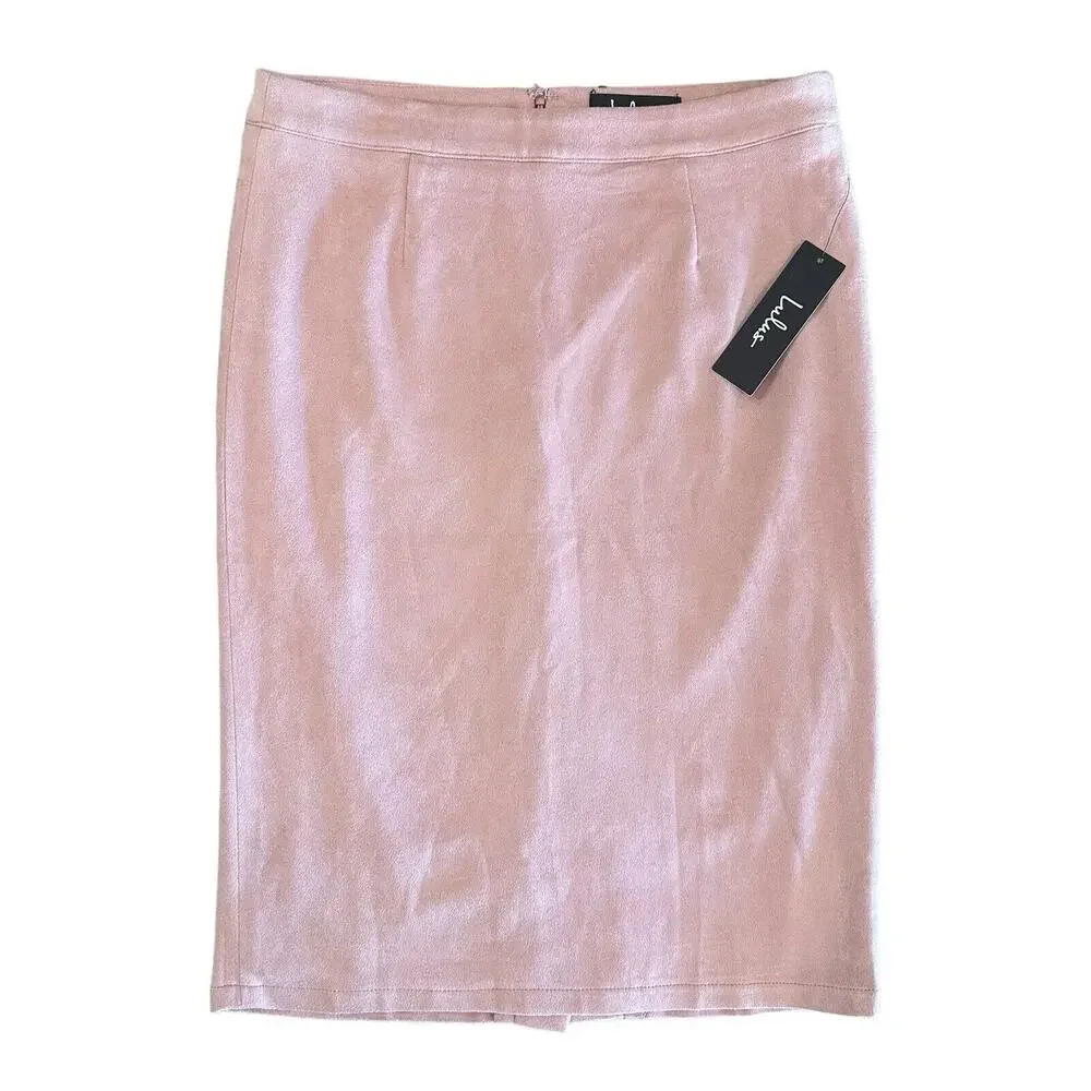 NWT Lulus Superpower Blush Pink Faux Suede Straight Pencil Skirt Lined Back Zip
